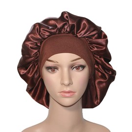 VEYRNEIC Hair Satin Bonnet For Sleeping Shower Caps Silk Chemo Caps with Wide Elastic Band Night Sleep Cap Bonnets for Black Women Braids with Satin Storage Bag(Brown)