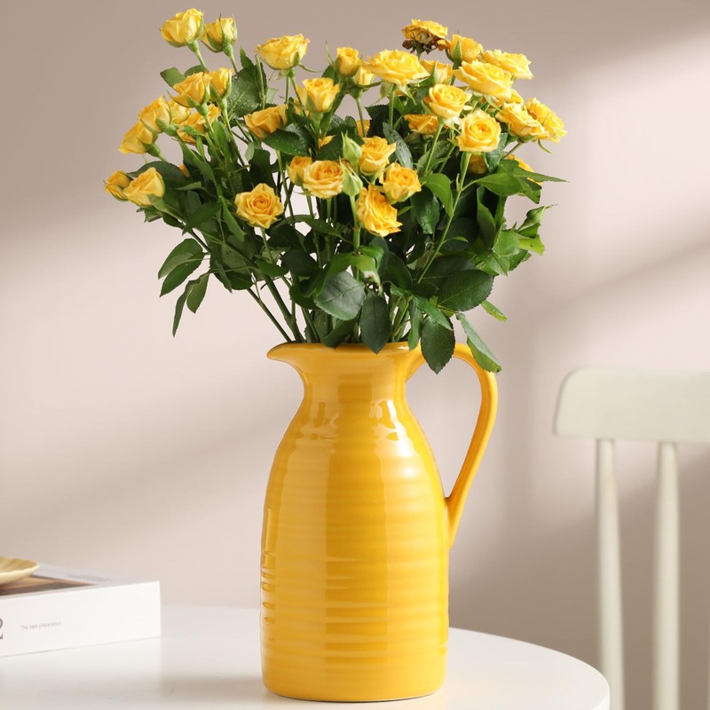 hjn Farmhouse Pitcher Vase for Flowers- Ceramic Pitcher Vase White