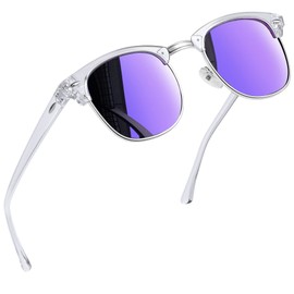 Joopin Classic Half Frame Sunglasses Men's Polarised and Retro Sunglasses Women's Vintage Sunglasses Unisex UV400, 24 transparent purple mirrored