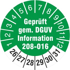 10 Pack of 2500 APPROVED BY DGUV Information 208 Prüfet Labels/Badges 30 mm Round Scales and Kicks 2018 – 23