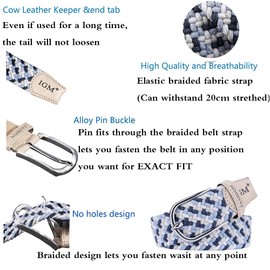 PACDE Western Candy Colours Elastic Braided Women Canvas Belt Woven Sknny Slim Stretch Women Belt(Blue white,for38-39" waist size)