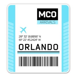 Squiddy Orlando Florida Airport Code MCO Travel Luggage Tag - Vinyl Sticker Decal for Phone, Laptop, Water Bottle (3" high)