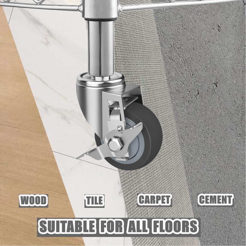 RILIDRI 3-Inch Caster for Wire Shelving Racks, Heavy Duty Scaffolding