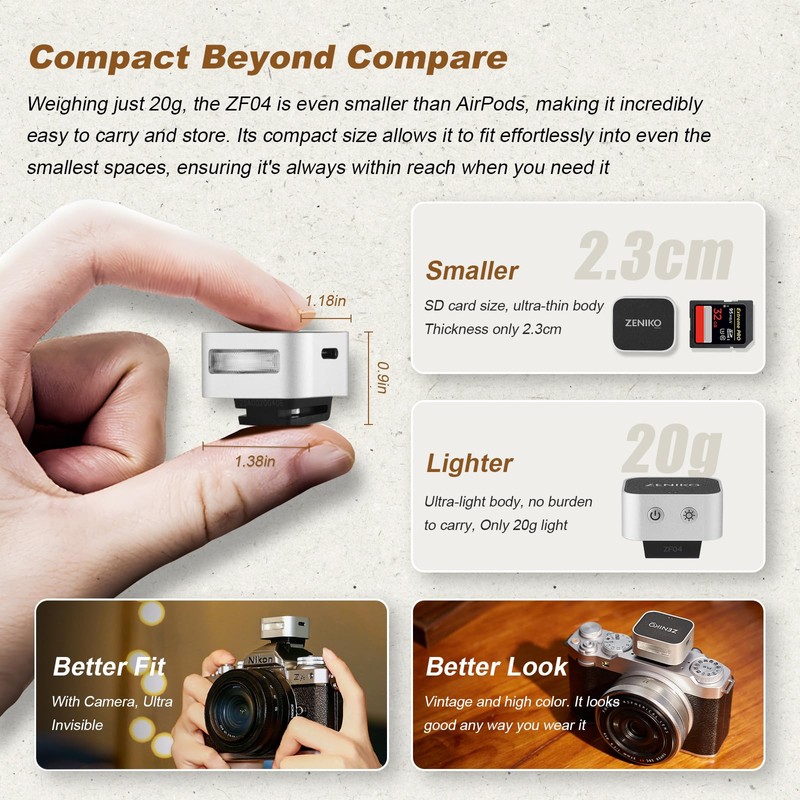 Zeni ZF04 Camera Flash, 6500 K ± 200 K Mini