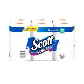 Scott 1000 Toilet Paper, 12 Rolls, 1,000 Sheets per Roll