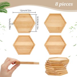WEBEEDY 8 Pcs Hexagon Bamboo Coasters Blank Base Trays Drinking Cup Coaster Fillable Mosaic Plate Wood Fruit Dish for DIY Plate Ornaments Mosaic Crafts DIY Mosaic Supplies,10.5cm/4.1Inch