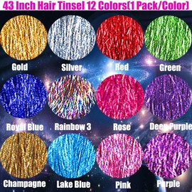 Hair Tinsel Kit 12 Colors 2400 Strands Tinsel Hair Extensions for Women Hair Extension Tinsel Kit Heat Resistant Glitter Fairy Hair Accessories for Christmas