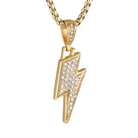 AsAlways 18K Gold Plated Lightning Pendant Inlay CZ Vintage Hip Hop Rock Punk Totem Amulet Charm Necklace Gift Jewelry