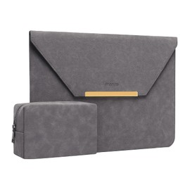 MOSISO Laptop Case Compatible with MacBook Air 13 M3 A3113 M2 A2681 M1 A2337 A2179 A1932/Pro 13 M2 M1 A2338 A2251 A2289 A2159 A1989 A1706 A17084 Matt PU Leather Flap Case with Small Case, Grey