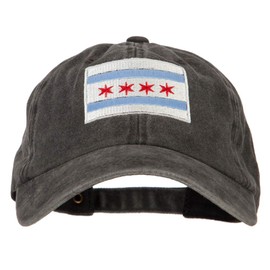 e4Hats.com Chicago Flag Embroidered Washed Cotton Twill Cap - Black OSFM