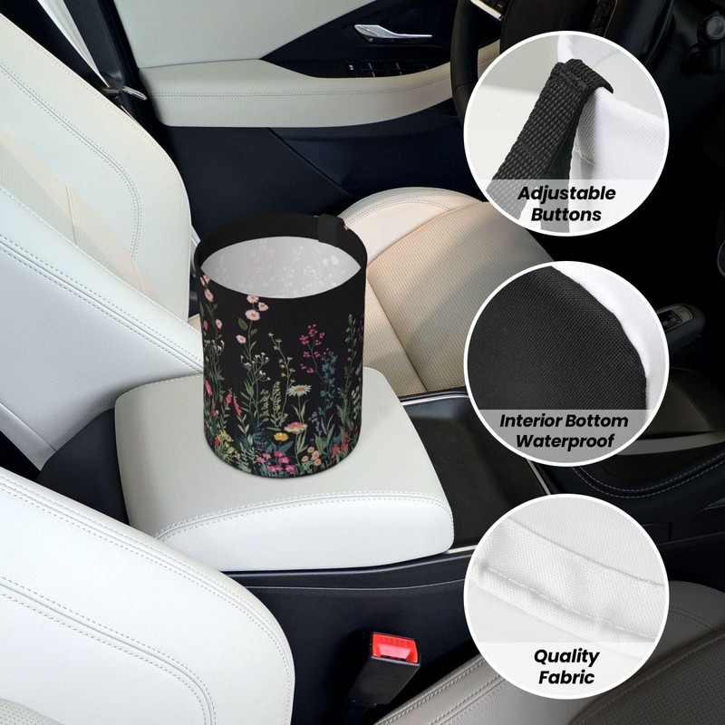 Car Trash Can Hanging, Wildflower Plant Waterproof Auto Garbage Bin