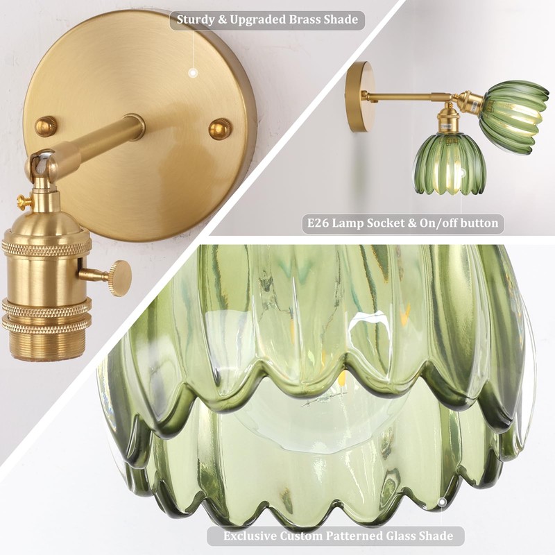 Shenmoyl Vintage Wall Sconces with Green Tulip Glass Lampshade 180