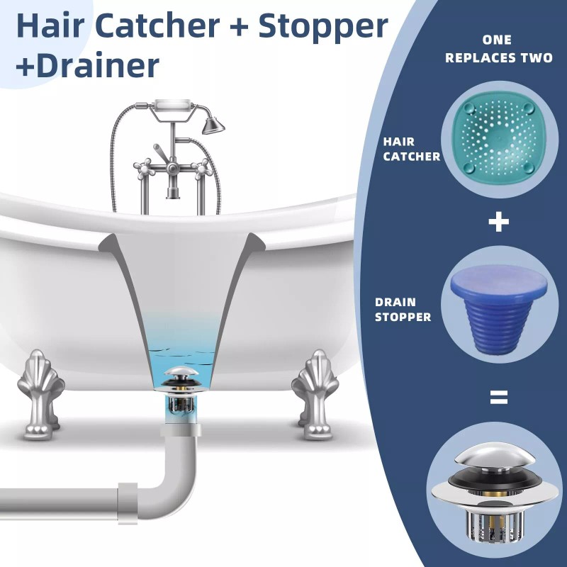 COVO Upgraded Silver Bathtub Drain Strainer Plug Tool-Free Installation 1.45-1.8