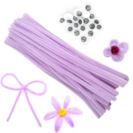 100 piezas Limpiapipas Morado Claro con 20 piezas Ojos Saltones, Tallos de Chenilla para Proyectos de Manualidades, Limpiapipas para Proyectos de Bricolaje, Artes y Decoración Festiva