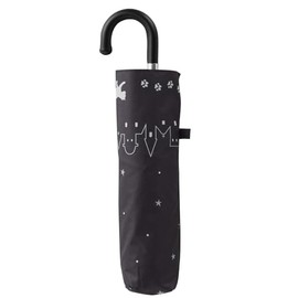 Miyajima 18710 Folding Umbrella, 19.7 inches (50 cm), For Rain or Shine, Black Coating Specifications, Walking Cats, Black