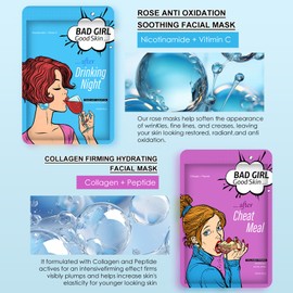 GUOYAOLIFU Face Masks Skincare Set for Bad Girl,Moisturizing Collagen Facial Masks for Women Home Spa,Hydrating Hyaluronic Acid Face Mask for All Skin Types,Deep Cleaning,Oil Contral(6Pack)