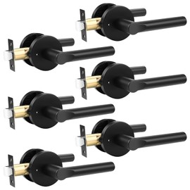 knobelite Privacy Door Handles Interior Keyless Door Lever,Left & Right Hand use Door Lock for Bath and Bed,Modern Black Stainless Steel Privacy Door Lock,6Pack