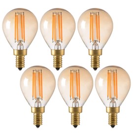 PANLAVIE 4W Vintage Edison LED Filament Light Bulb, Dimmable, 2200K Ultra Warm White, E12 Candelabra Base, G45/G14 Amber Glass Globe Cover, Antique Gold Tint, 40W Incandescent Replacement, Pack of 6