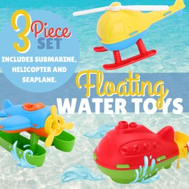 Toyland® Pack of 3 - 16cm (6") Colourful Toy Helicopter, Submarine & Seaplane - Kids Floating Water Toys - Pool & Bathtime Toy