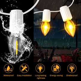 Eliteemo LED Canopy and Umbrellas Lights, 23 Ft LED Outdoor String Lights with Shatterproof Plastic 8LED C7 E-12 Light Bulbs, Waterproof, C Battery Powered, Super Bright to Display at Night Outdoors