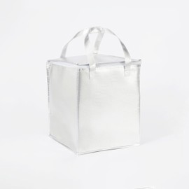10.2×10.2×12.6" Reusable Insulated Zipper Aluminum Foil Tote Bag Suit for Picnic Cake FruitDrink Refrigeration Also for Delivery of Takeaway Thermal Pizza Insulated Delivery (Laser Silver)