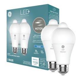 GE LED+ Motion Sensor LED Light Bulbs, 12W, Outdoor Security Lights, Daylight, A21 (2 Pack)