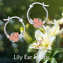 POPLYKE Lily Earrings 925 Sterling Silver Flower Hoop Earrings Lily Jewelry for Women Sensitive Ears