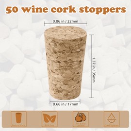 Pack of 50 Natural Cork Conical Corks Corks Corks for Carafe Champagne Corks Wine Corks 2.2 x 1.8 x 3.5 cm Corks for Crafts for Decorating Wine, DIY, Crafts
