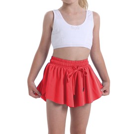 Flowy Shorts for Teen Girls Athletic Running Biker Shorts Youth Butterfly Shorts（Red-S）