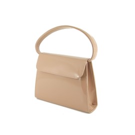 LONI Clutch Handbag for Women | Shoulder & Top-Handle Grab Handbag | Nude Taupe Patent leather Bag for Wedding & Prom