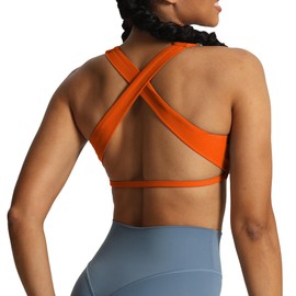 Aoxjox Women's Workout Sports Bras Square Neck Emma Cross Back Fitness Padded Training Gym Bra Yoga Crop Tank Top (Firecracker, X-Small)