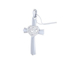 Demira Jewels IGI Certified 1/5 cttw Diamond Cross Pendant Necklace with Double Heart, 18" Chain