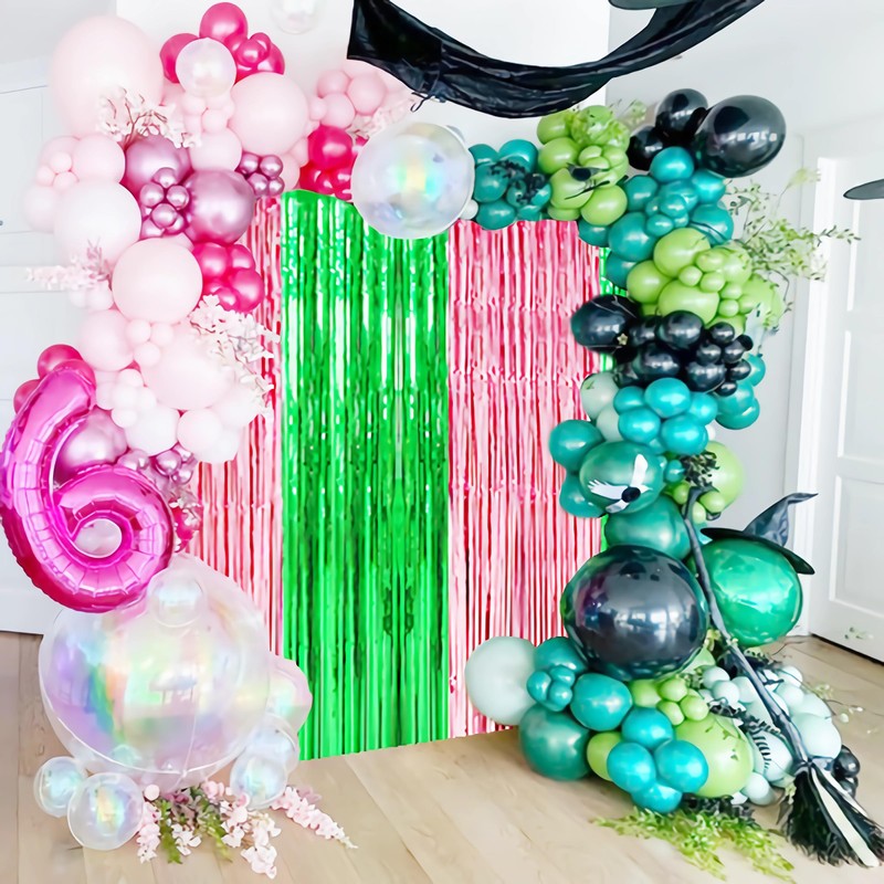 Pink and Green Party Decorations, Wicke Birthday Decorations, Tinsel Foil