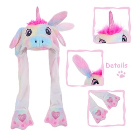 CICITOYWO Funny Plush Animal Unicorn Hat Ear Moving Jumping Hats Cute Flap Cap Unisex Gift for Kids Adults (Multi Color)