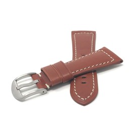 Bandini 32mm Mens Italian Leather Watch Band Strap - Light Brown - White Stitch - Buffalo Pattern