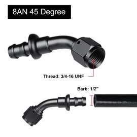 VehiMata 8AN 45 Degree Push Lock Fuel Hose Fitting End Adapter Aluminum Black 1PC