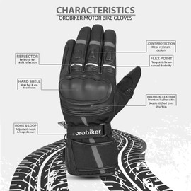Oro Biker Winter Motorbike Gloves Winter Motorcycle Gloves Waterproof Thermal Gloves Touch Screen Winter Hiking Outdoor Sports (Black/Grey, Large)