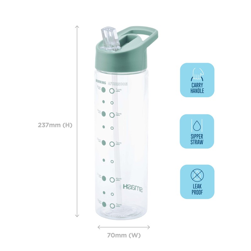 Smash Drink Bottle with Water Timings 700ml Sage, Grey