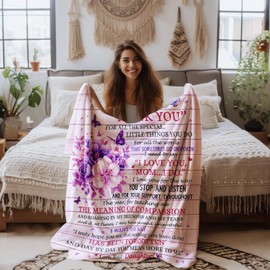 Appreciative Gift for Mom - Purple Flowers and Butterflies Blanket - Loving Message from Daughter - Soft and Comforting Throw for Sofa Or Bed