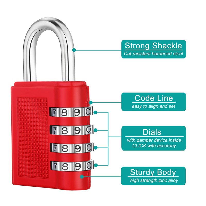 ZHEGE Combination Padlocks with Code, 4 Dial Number Padlock for