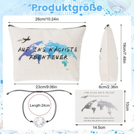 Travel Gift, World Globe Bracelet, Bring Greeting Cards, Travel Cosmetic Bag, Friendship Bracelets - Abroad Year Farewell Gift for Friends, Family, Colleagues, World Travelers, Silver, beige, Unisex