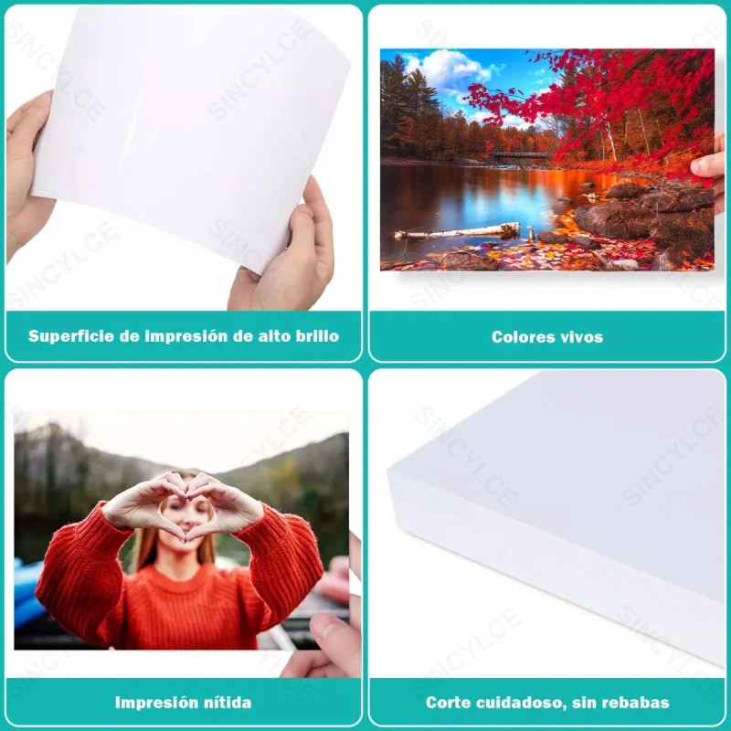ECOZENDSY 100 Hojas de Papel Fotográfico Glossy A4 200g Brillante