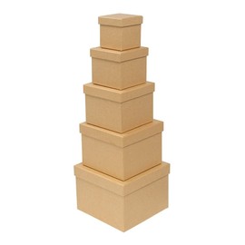 Ideen mit Herz Gift Boxes with Lids | Cardboard Boxes | Set of 5 | 5 Different Sizes Inside Each Other Large to Small | Kraft Paper Cardboard | Ideal for Birthday & Wedding | Square 6 to 14 cm