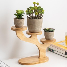 Wood Small Plant Stand, 3 Tier Window Sill Plant Shelf, Round Tabletop Stand, Space-saving Desktop for Office/Bedroom/Dining Room/Study, Mini , Window Sill Shelf