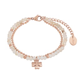 s.Oliver Ladies bracelet with clover pendant stainless steel IP Rose coating glass stones apricot