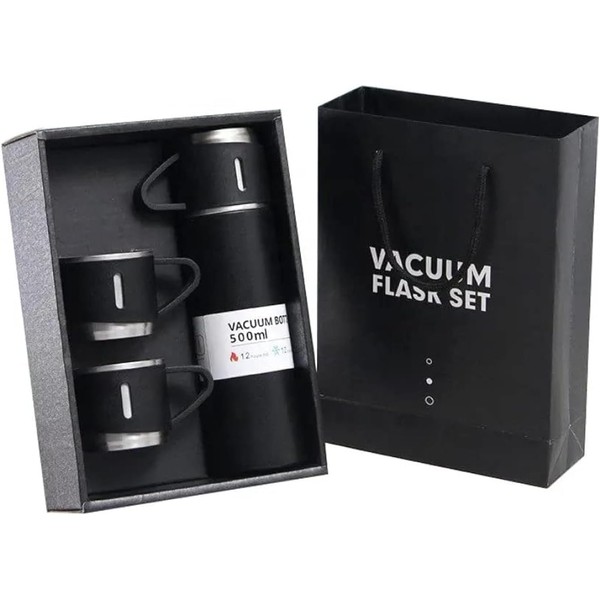 Prisha India Craft Black Vacuum Flask Set - Insulated Water