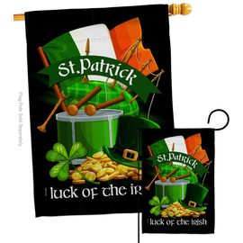 Breeze Decor Luck of The Irish Garden House Flag Set Spring St Patrick Shamrock Leprechaun Lucky Coin Holiday March Clover Decoration Banner Small Yard Gift Double-Sided, Made in USA