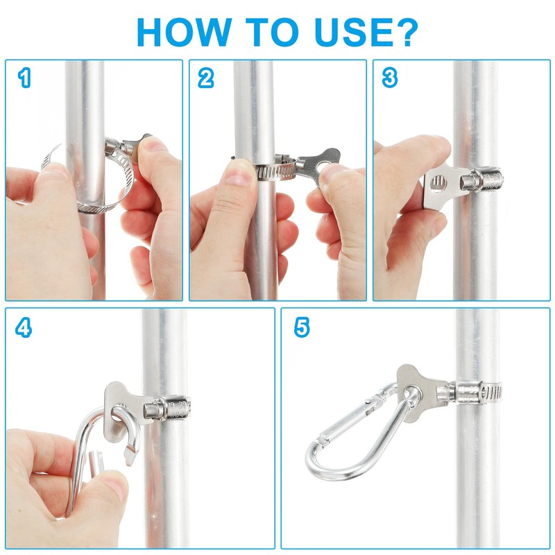 PATIKIL Adjustable Flagpole Clips 0.7-1.2 Inch, 4 Pcs Stainless Steel