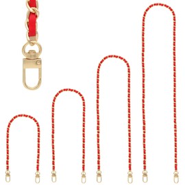 Gold Purse Chain Strap, 4 Different Sizes Replacement Bag Chain Strap, Leather Metal Braided Chain Strap for DIY Handbag Shoulder Crossbody Bag(15.4 Inch, 23.6 Inch, 31.4 Inch, 47.2 Inch)Red/Gold