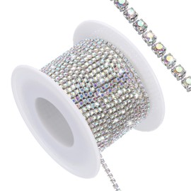 sourcing map 11 Yard Crystal Rhinestone Close Chain Trim, Crystal Rhinestone Diamond Strips for Jewelry Making, Rhinestone Bling Sewing Embellishments, AB Rhinestone with Silver Base